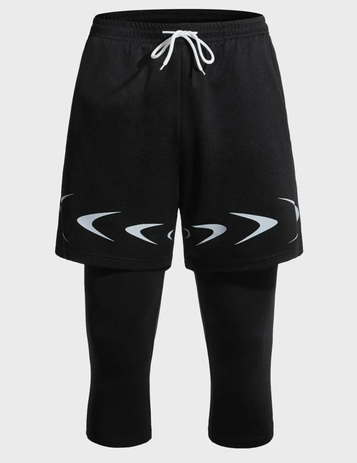 Men’s 2 in 1 graphic print drawstring waist capris sports tights