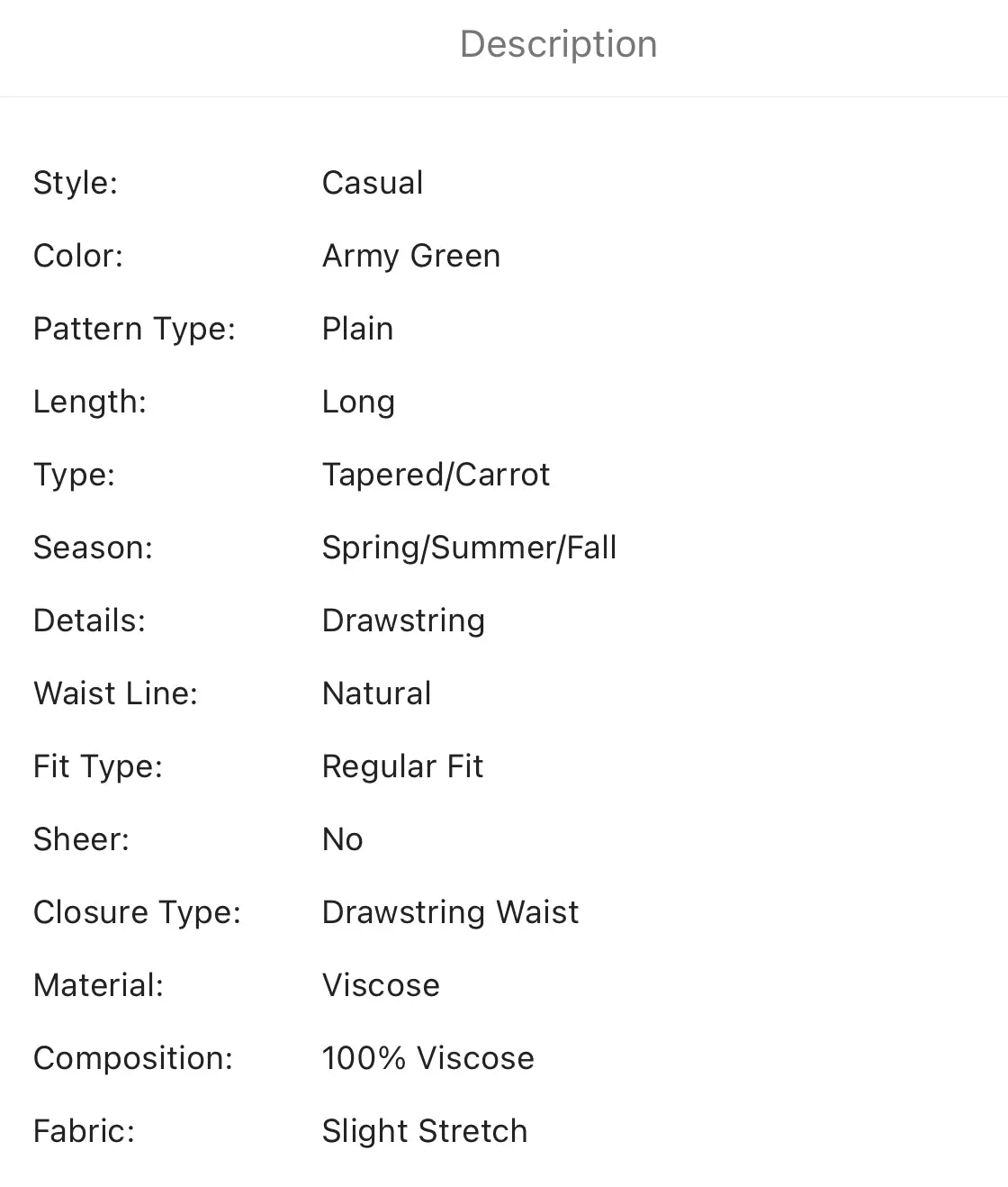 Men’s army green drawstring pants