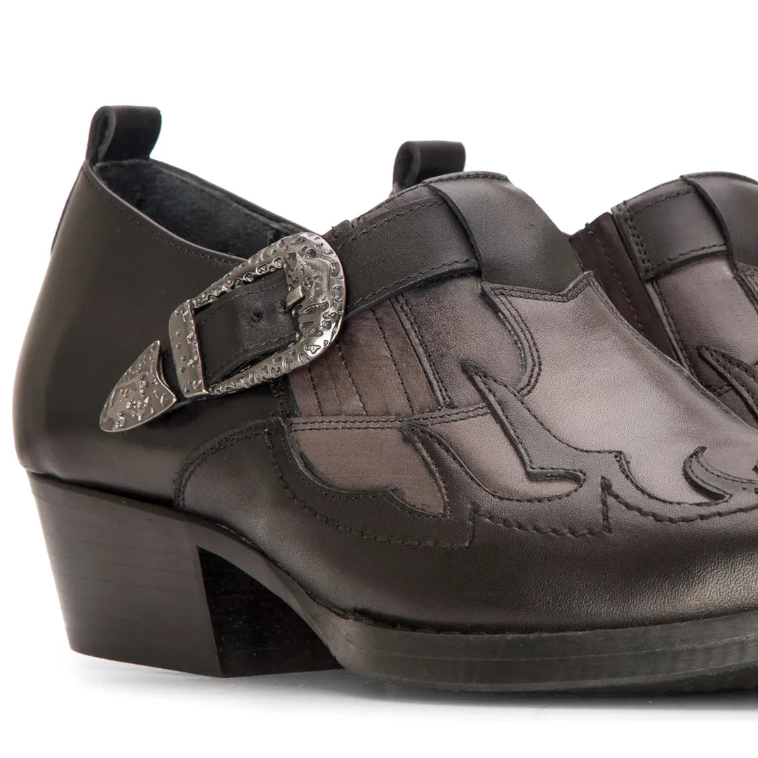 Mens Western Buckle Shoes Vintage Real Leather Dancing Riding Cowboy Classic