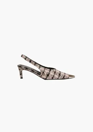 NINA HEELS WITH METAL TOE CAP APRICOT TWEED