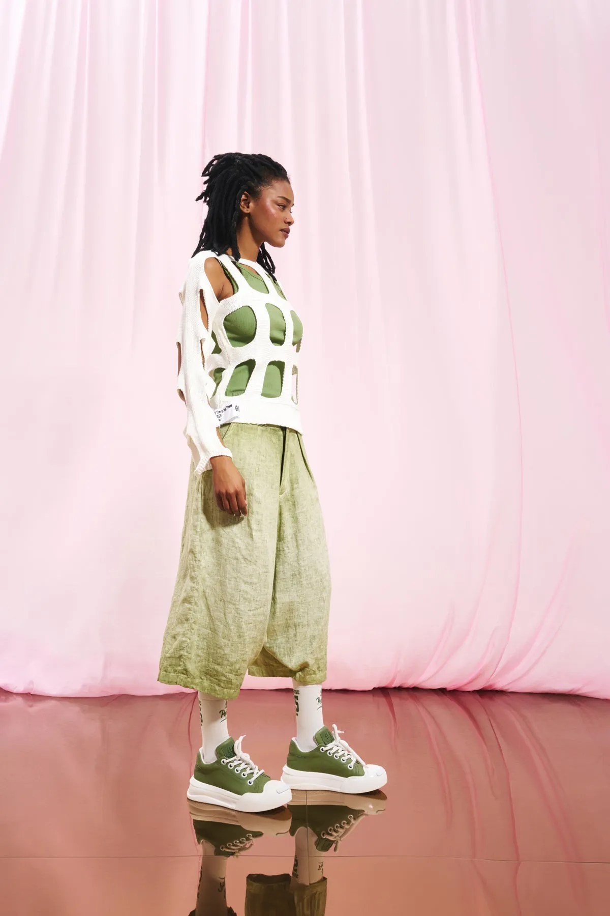 Olive Green Leather Sneakers Ging1