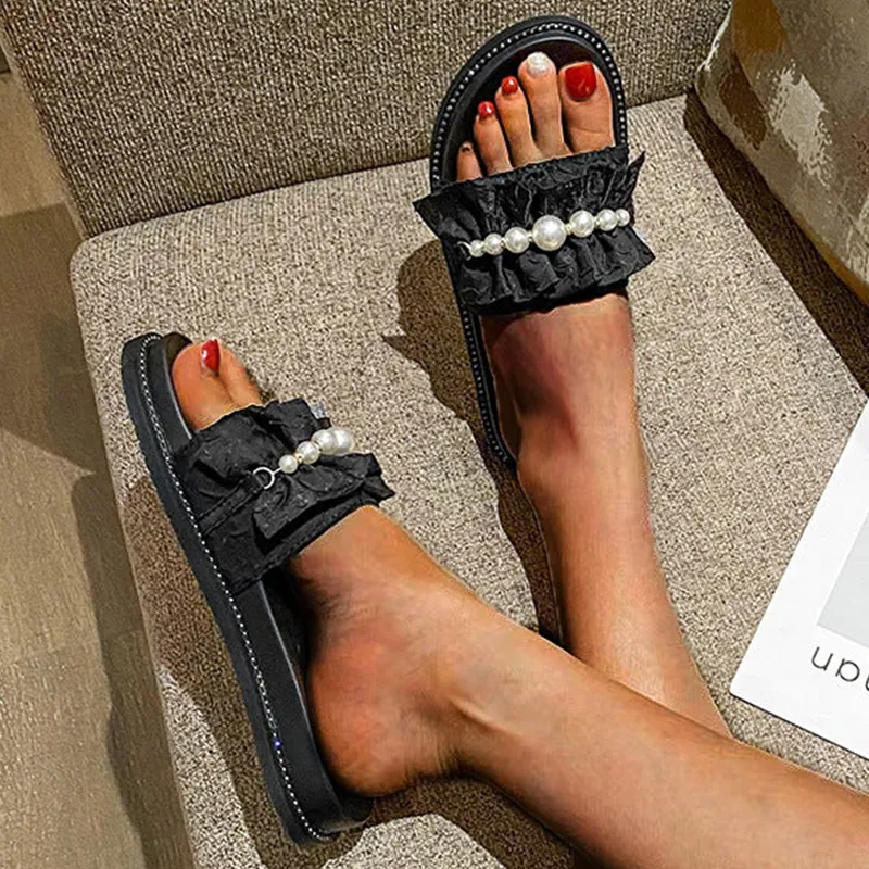 Owlkay Fold Pearl Platform Slippers
