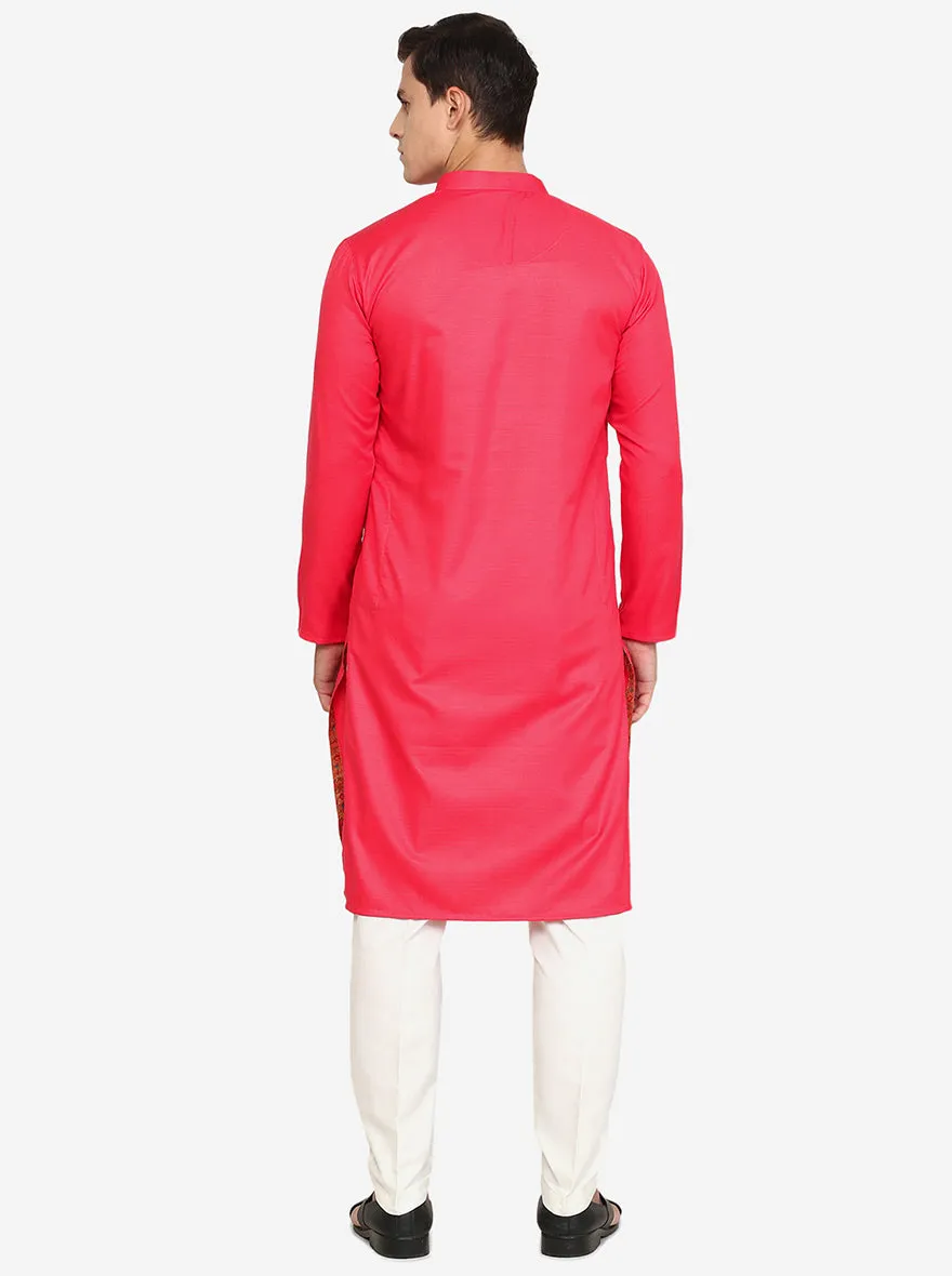 Peach Solid Cotton Blend Kurta for Men