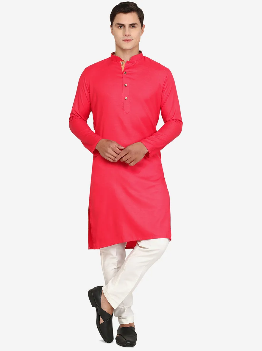 Peach Solid Cotton Blend Kurta for Men