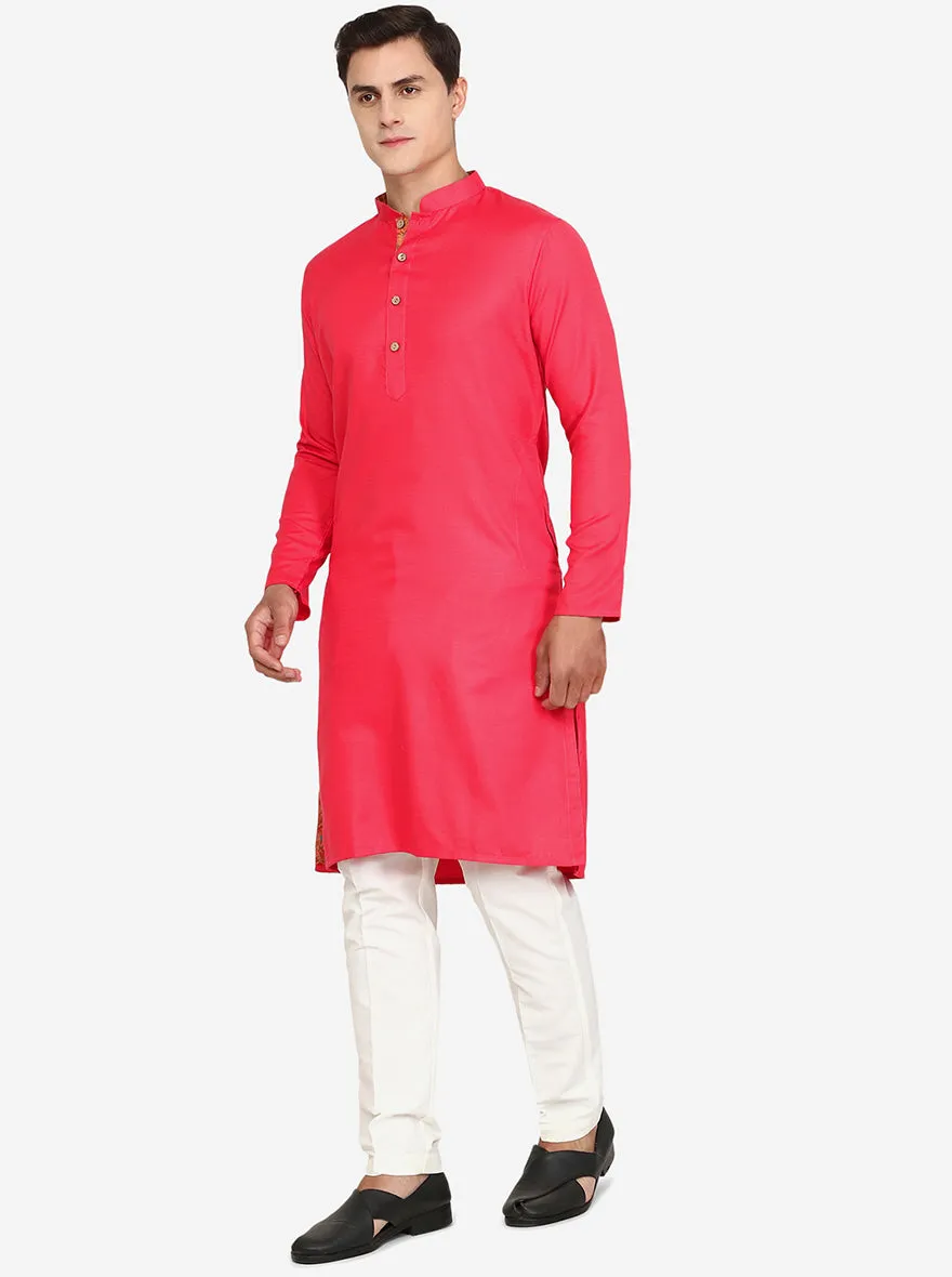 Peach Solid Cotton Blend Kurta for Men