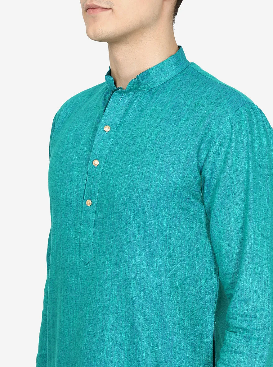 Peacock Green Printed Cotton blend Kurta for Men