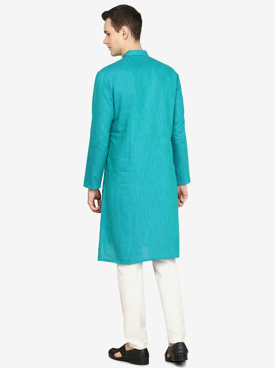 Peacock Green Printed Cotton blend Kurta for Men
