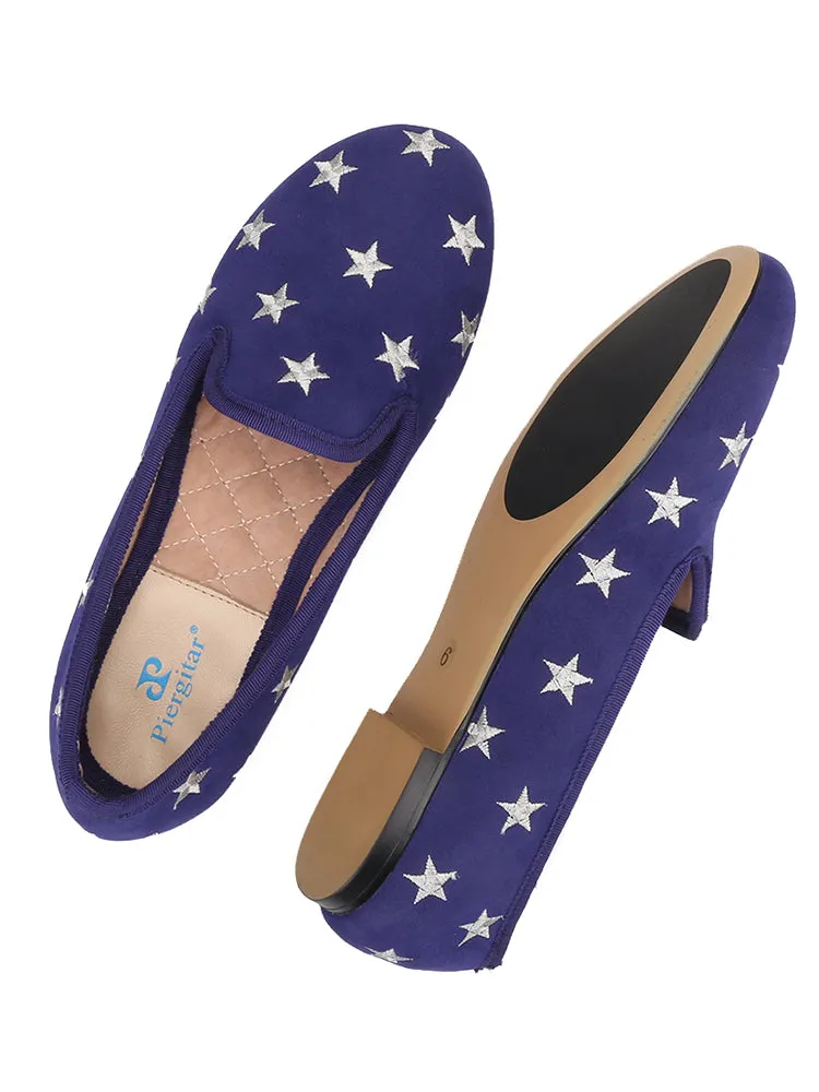 piergitar's new British style classic women's slip-on loafers hand-embroidered velvet shoes European
