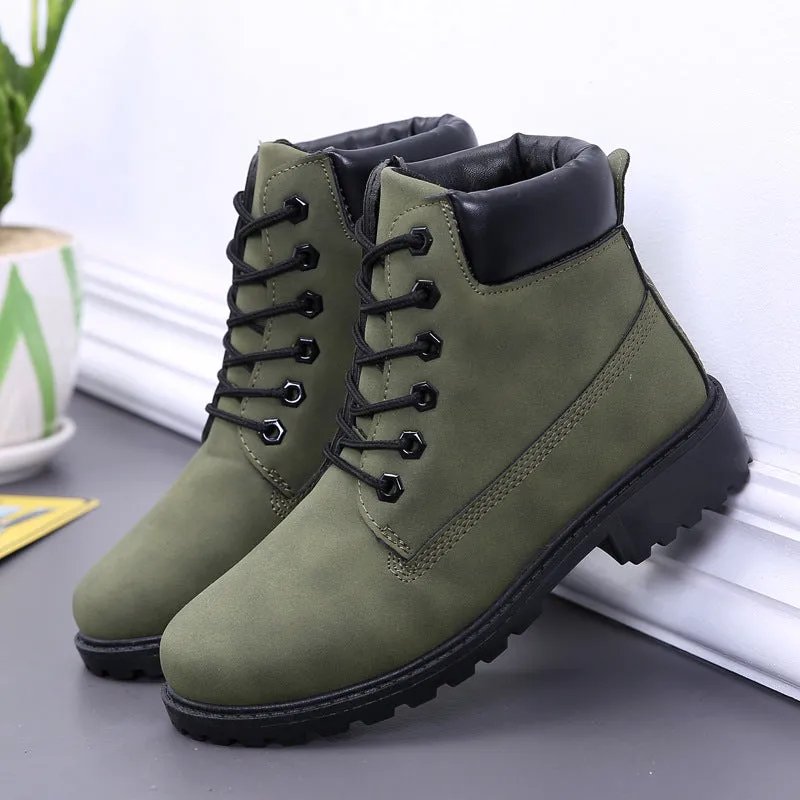Plus Size Round Toe Lace Up Flat Short Martin Boots