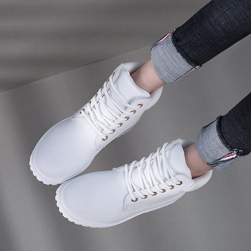 Plus Size Round Toe Lace Up Flat Short Martin Boots