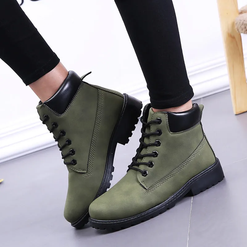 Plus Size Round Toe Lace Up Flat Short Martin Boots
