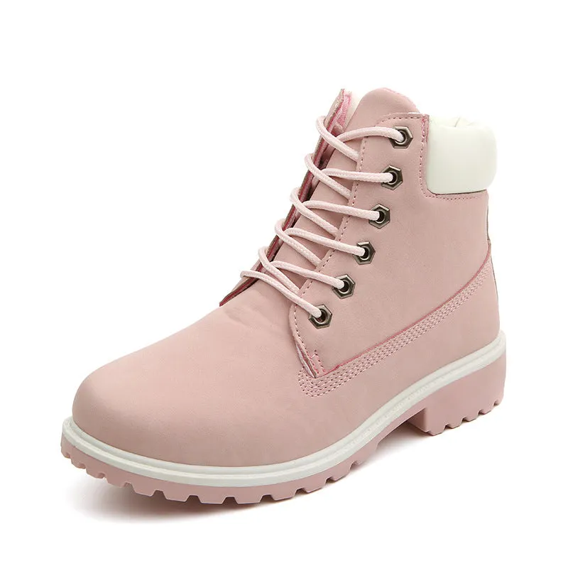 Plus Size Round Toe Lace Up Flat Short Martin Boots
