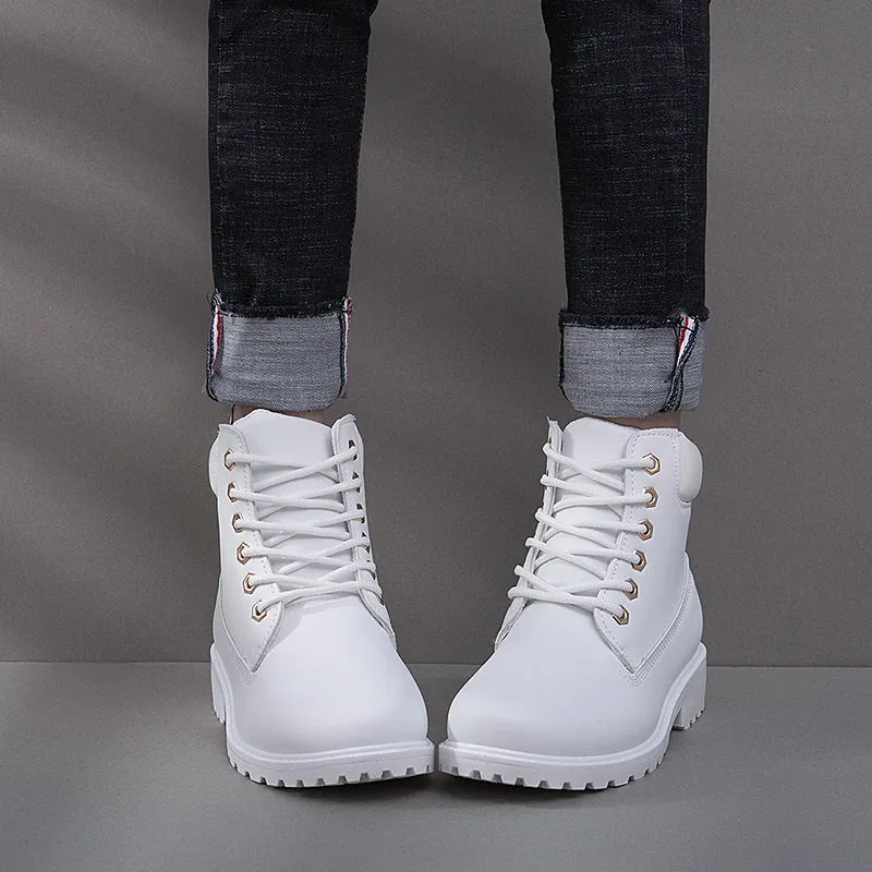 Plus Size Round Toe Lace Up Flat Short Martin Boots