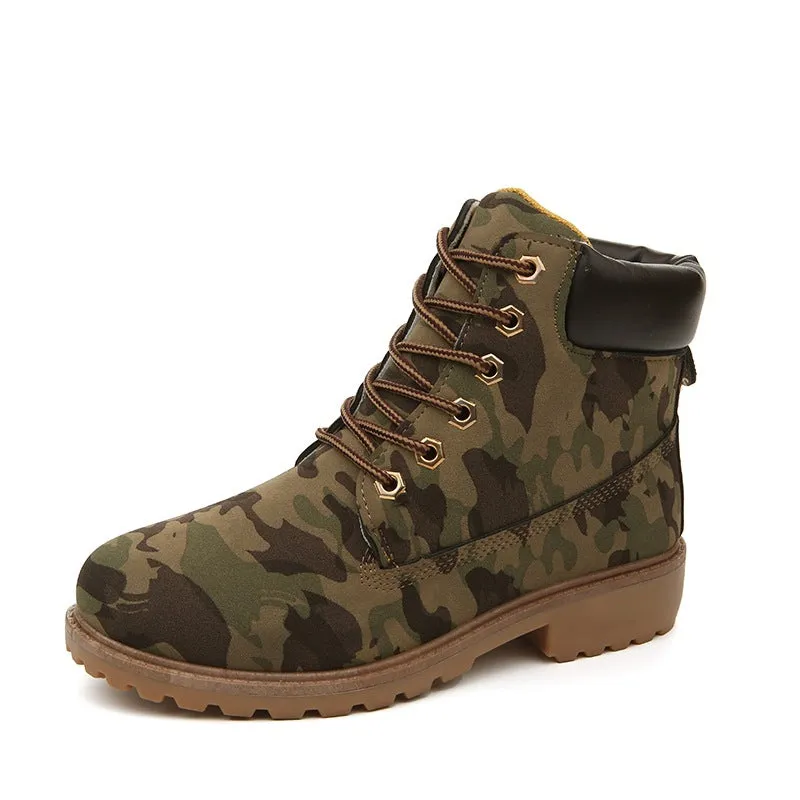 Plus Size Round Toe Lace Up Flat Short Martin Boots