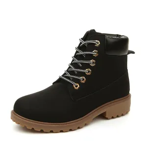 Plus Size Round Toe Lace Up Flat Short Martin Boots