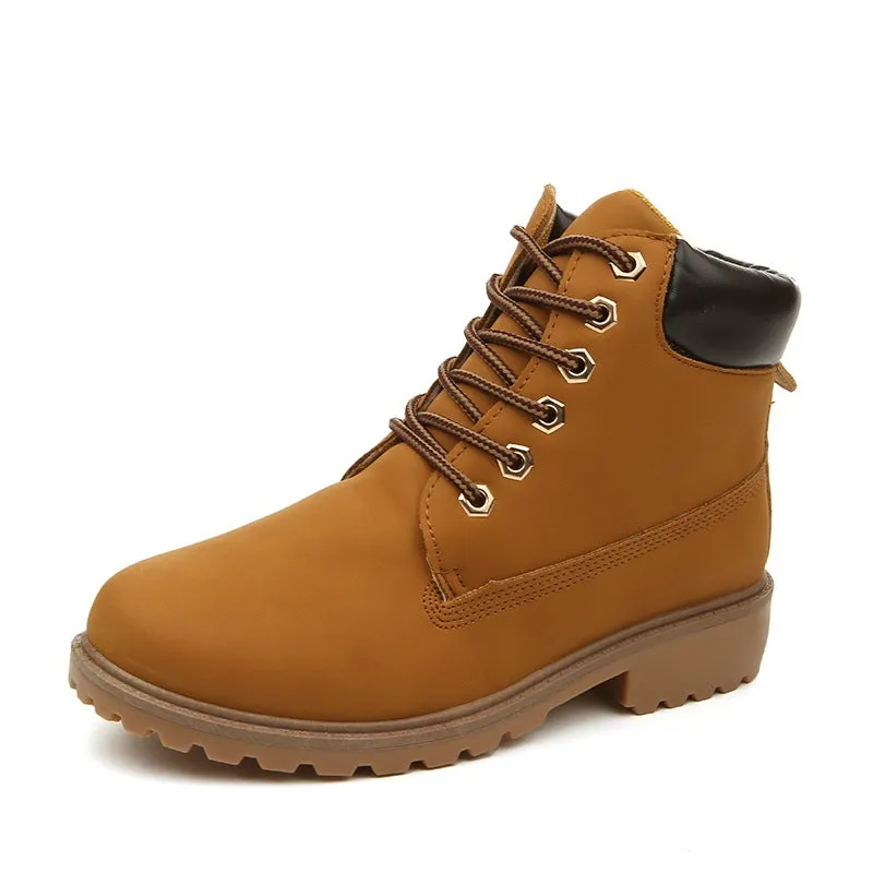 Plus Size Round Toe Lace Up Flat Short Martin Boots