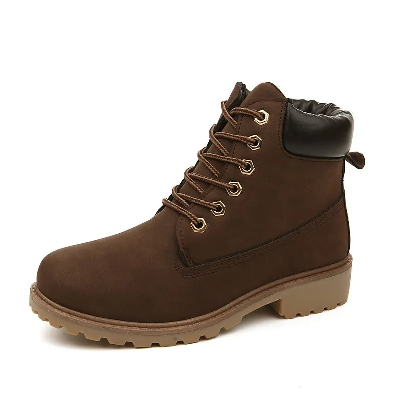 Plus Size Round Toe Lace Up Flat Short Martin Boots