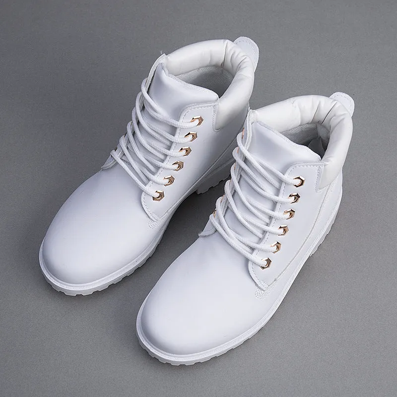 Plus Size Round Toe Lace Up Flat Short Martin Boots