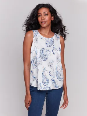 Printed Satin Sleeveless Top - Ivory