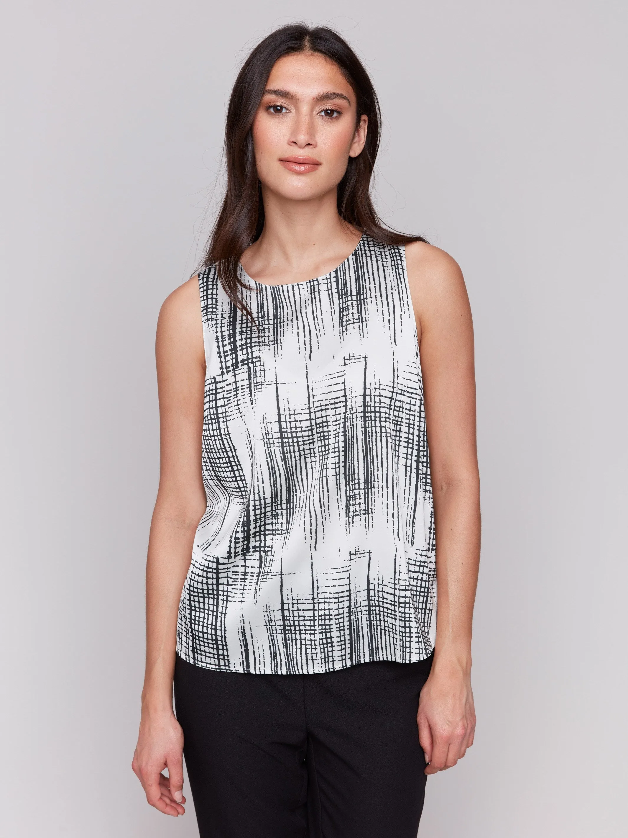 Printed Satin Sleeveless Top - Pepper