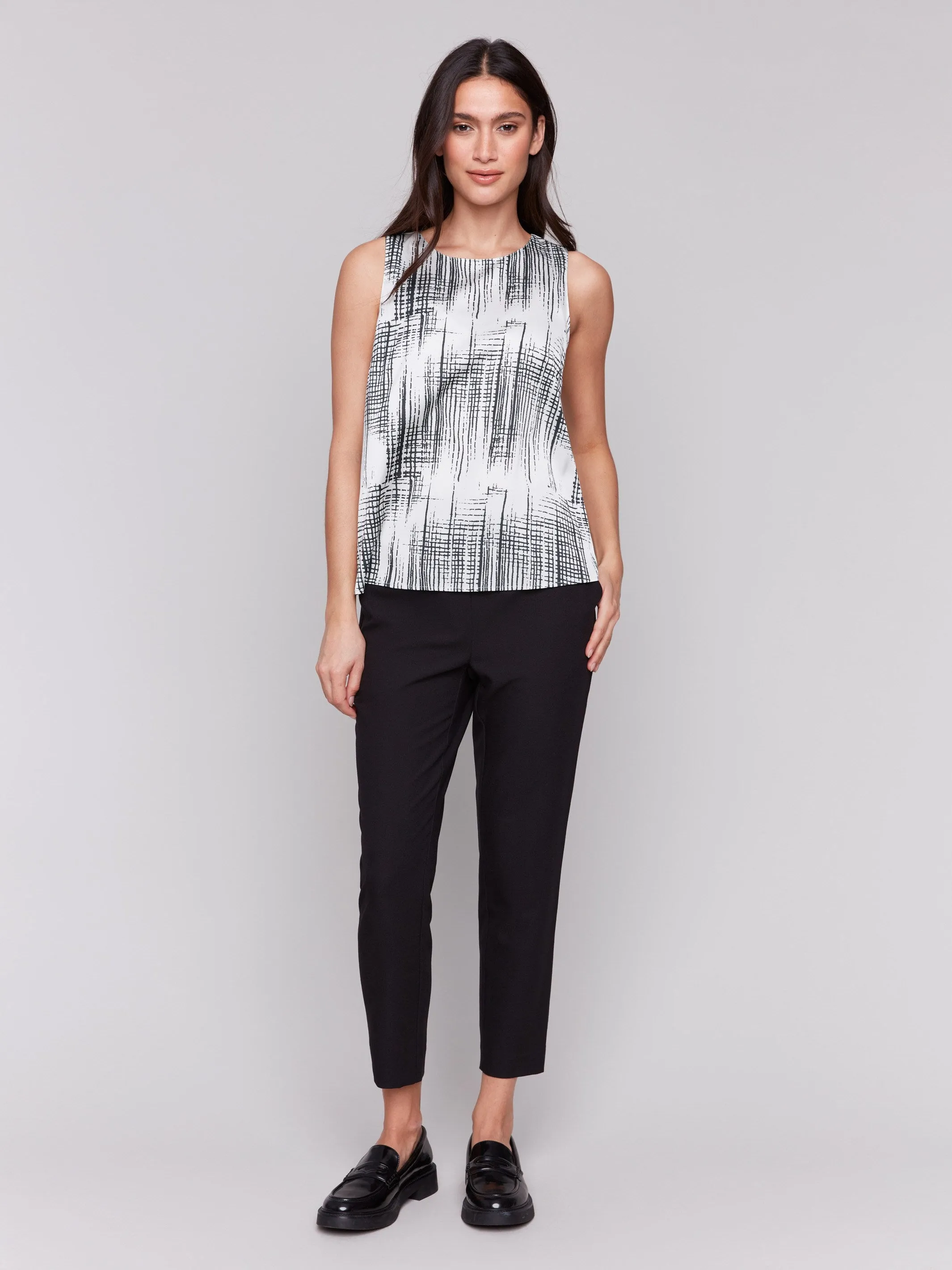 Printed Satin Sleeveless Top - Pepper