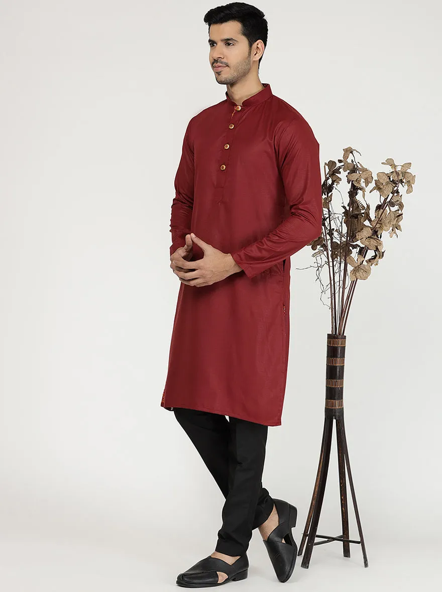 Red Solid Cotton Blend Kurta for Men
