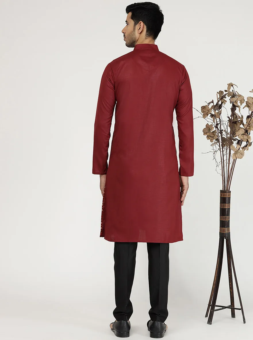 Red Solid Cotton Blend Kurta for Men