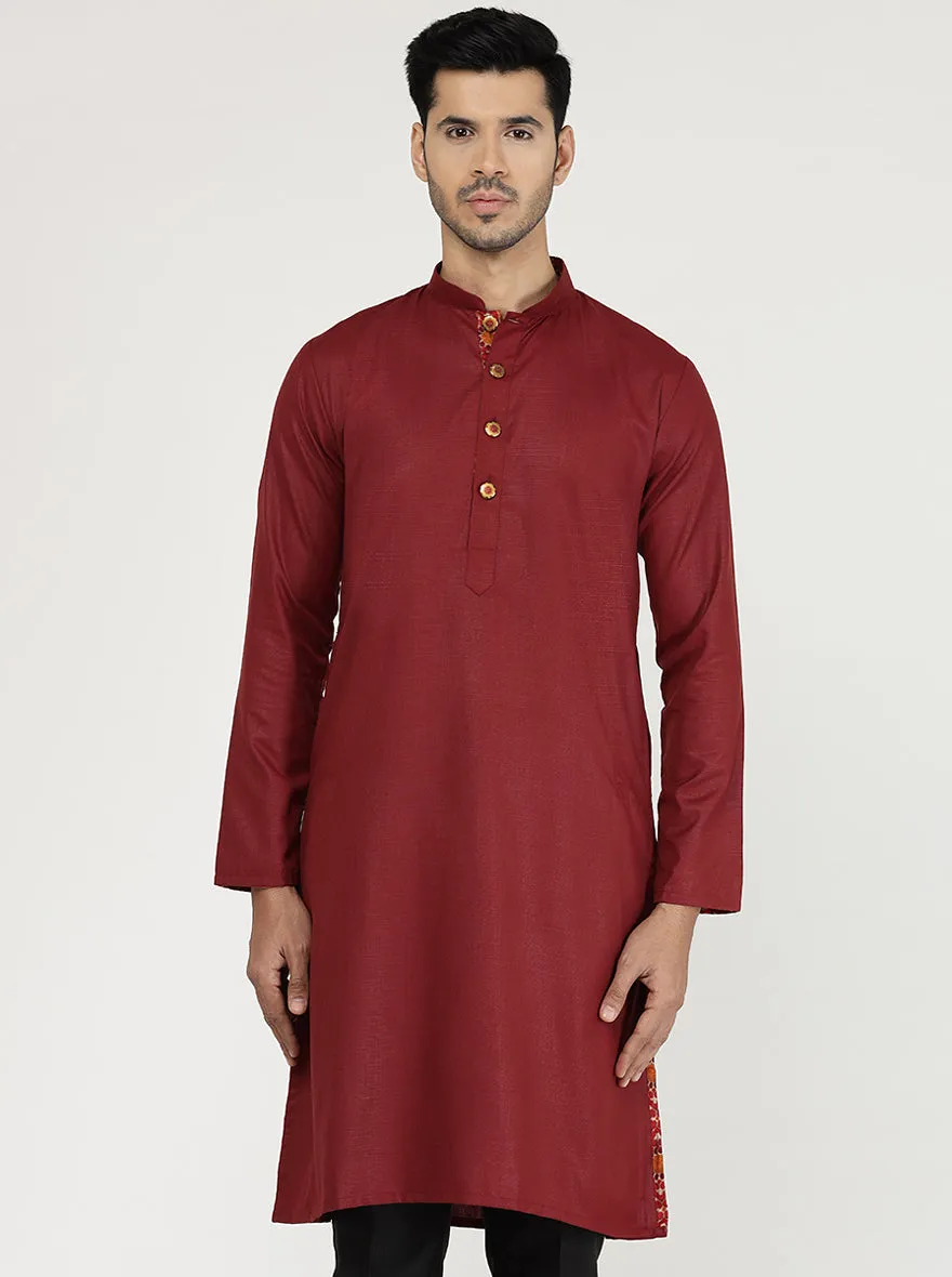 Red Solid Cotton Blend Kurta for Men
