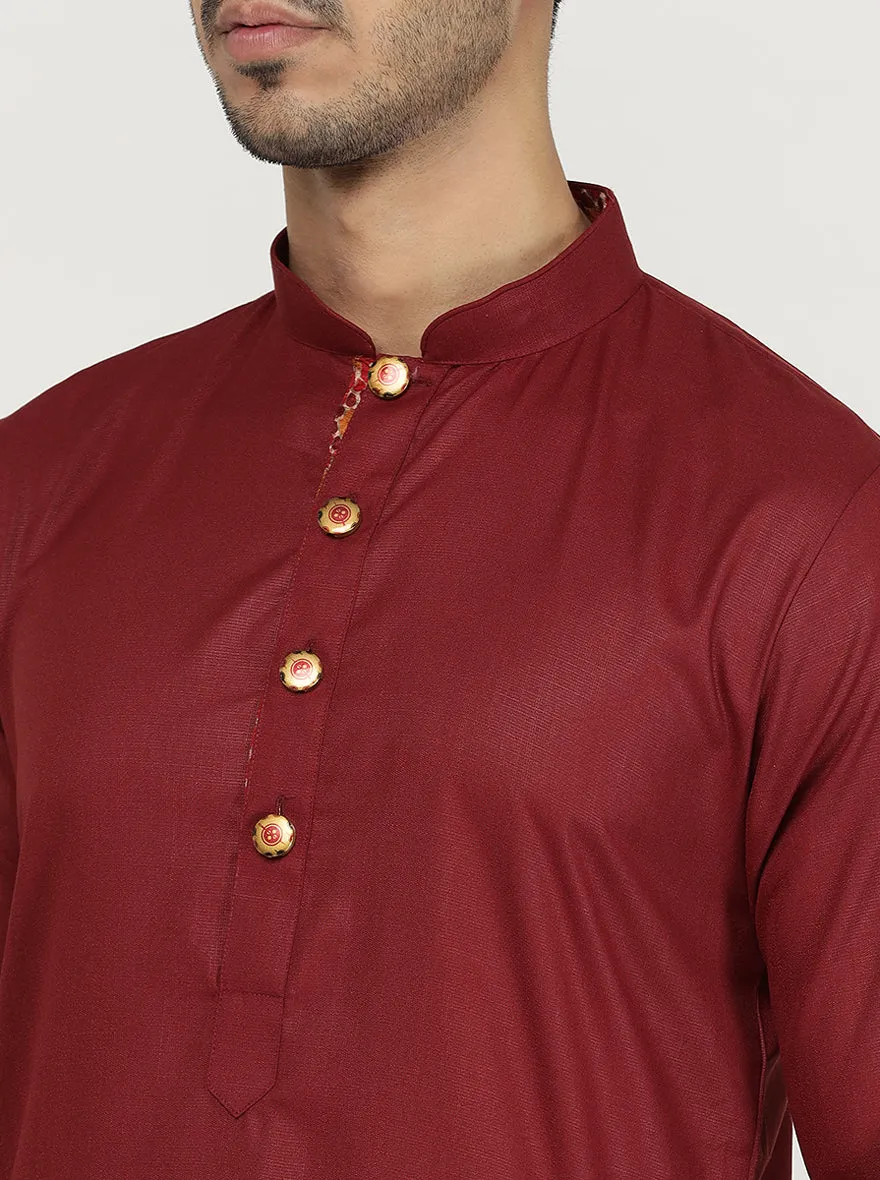 Red Solid Cotton Blend Kurta for Men