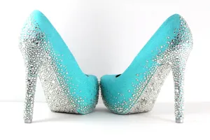 Robins Egg Blue Heels with Swarovski Crystals (Multiple Color Choices)