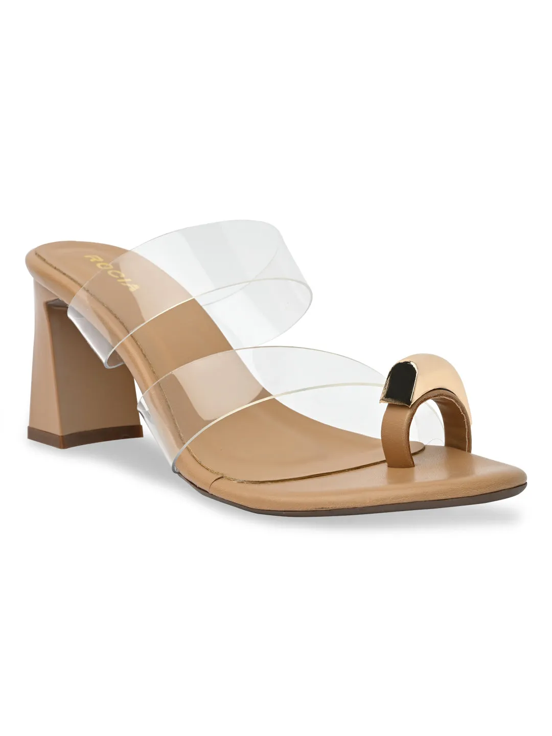 Rocia By Regal Transparent Women One Toe Gold Fitting Vinyl Block Heels