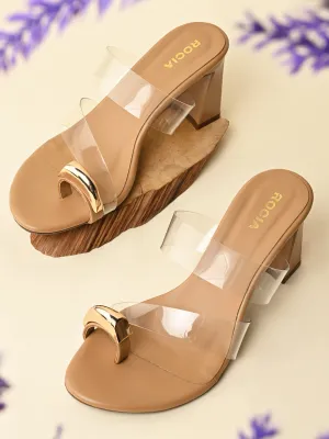 Rocia By Regal Transparent Women One Toe Gold Fitting Vinyl Block Heels