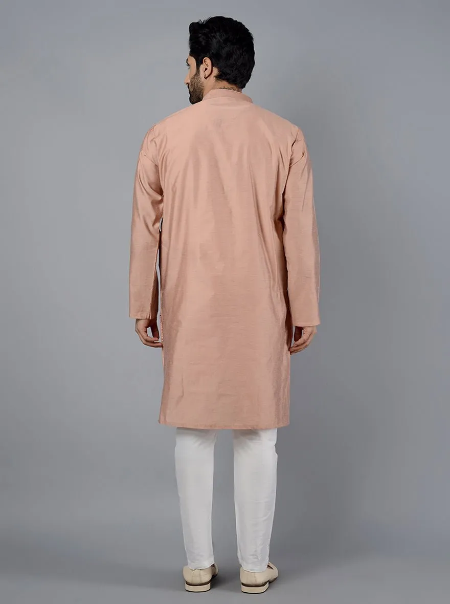 Rustic Peach Solid Cotton Blend Kurta for Men