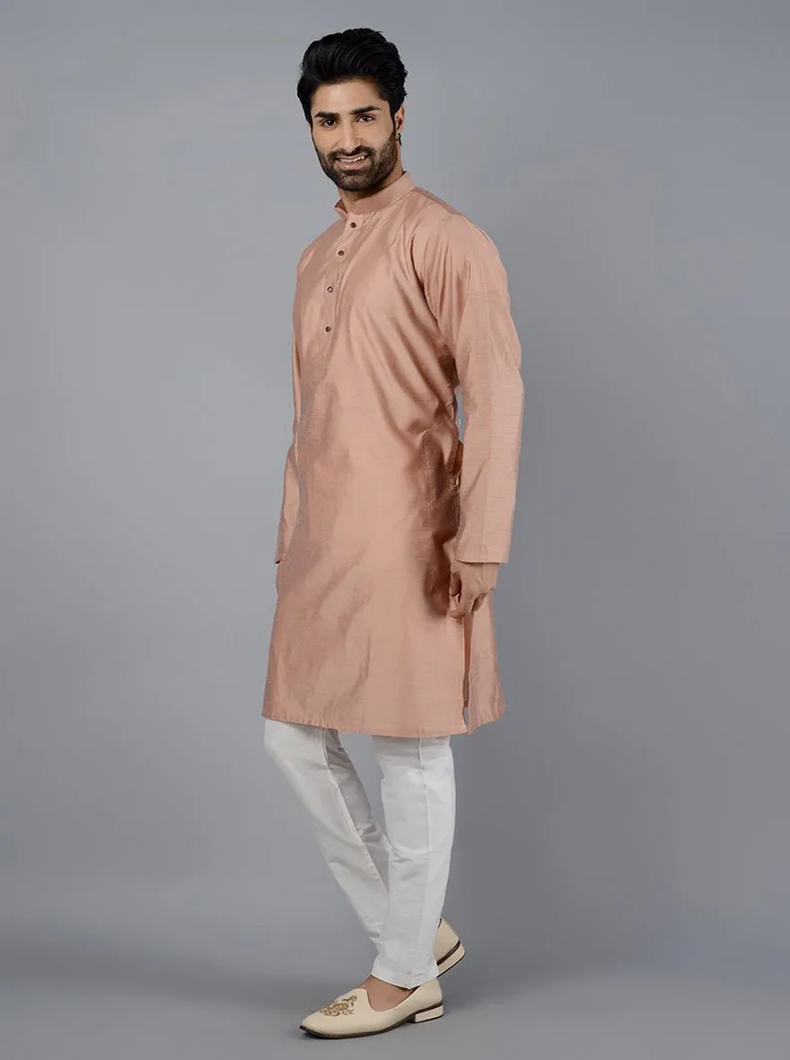 Rustic Peach Solid Cotton Blend Kurta for Men