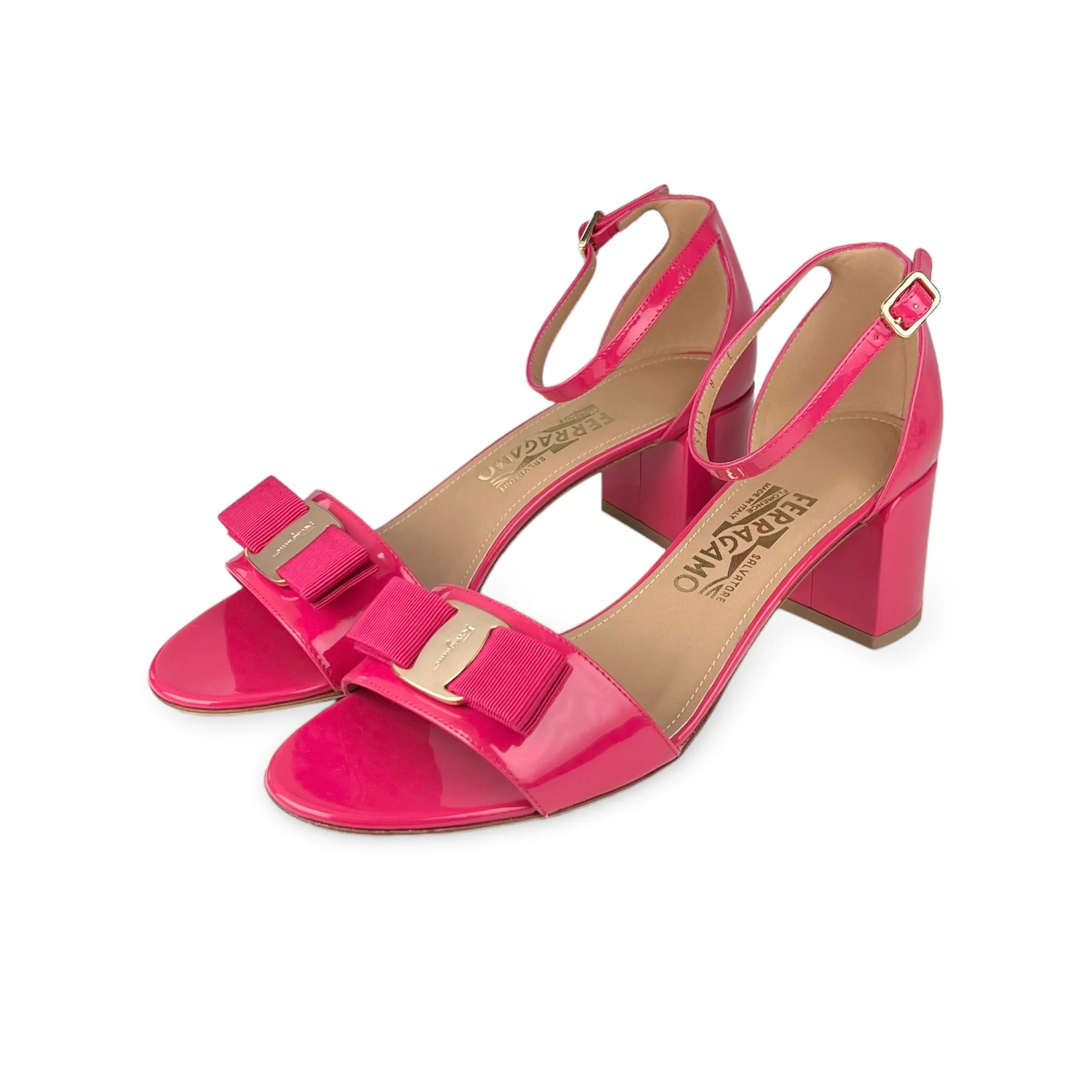 Salvatore Ferragamo Framboise 'Gavina' Patent Leather Sandals