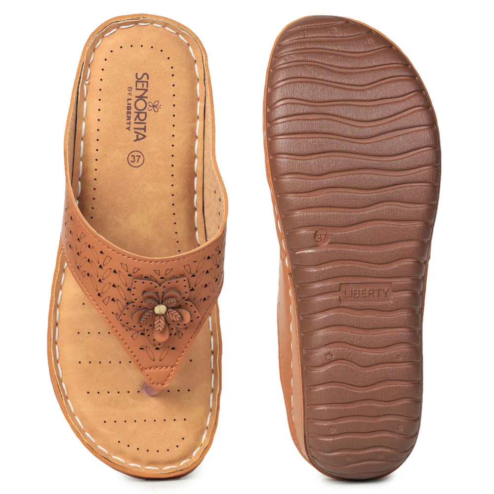 Senorita Casual Tan Slippers For Women LAF-756 By Liberty
