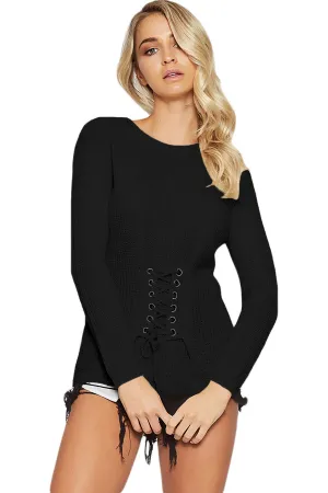 Sexy Black Corset Knit Sweater