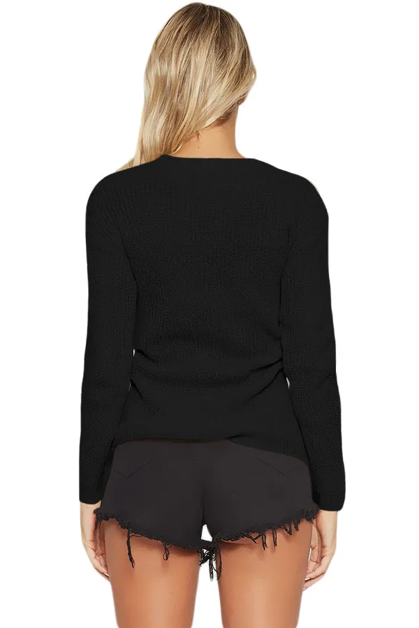 Sexy Black Corset Knit Sweater