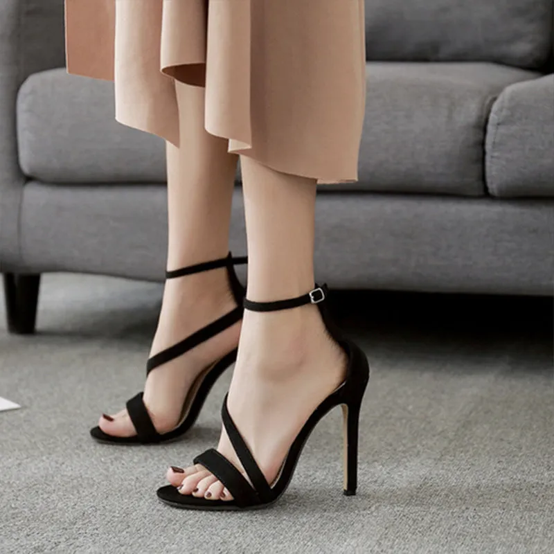 Simple Style Stiletto Heel Zipper PU Open-toe High Heel Sandals