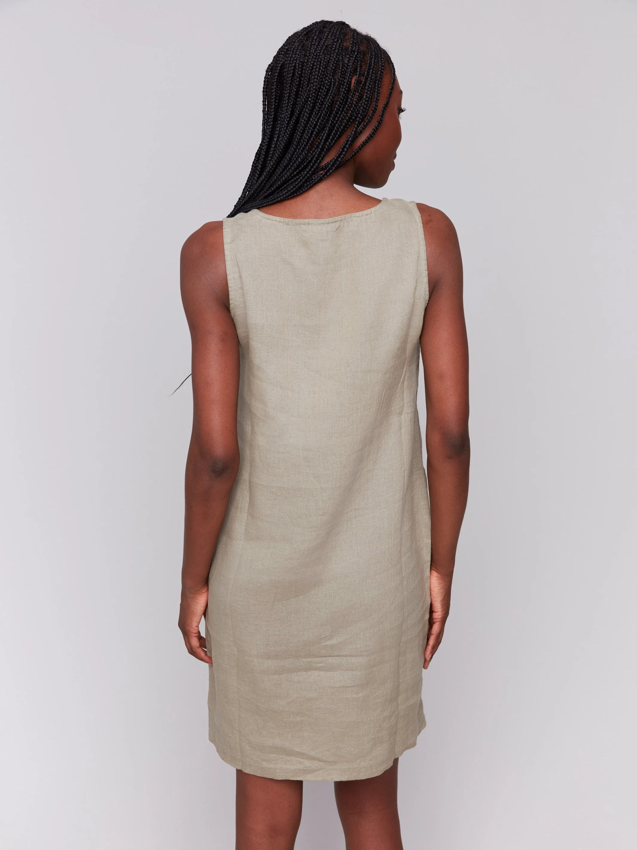 Sleeveless Linen Blend Dress - Celadon