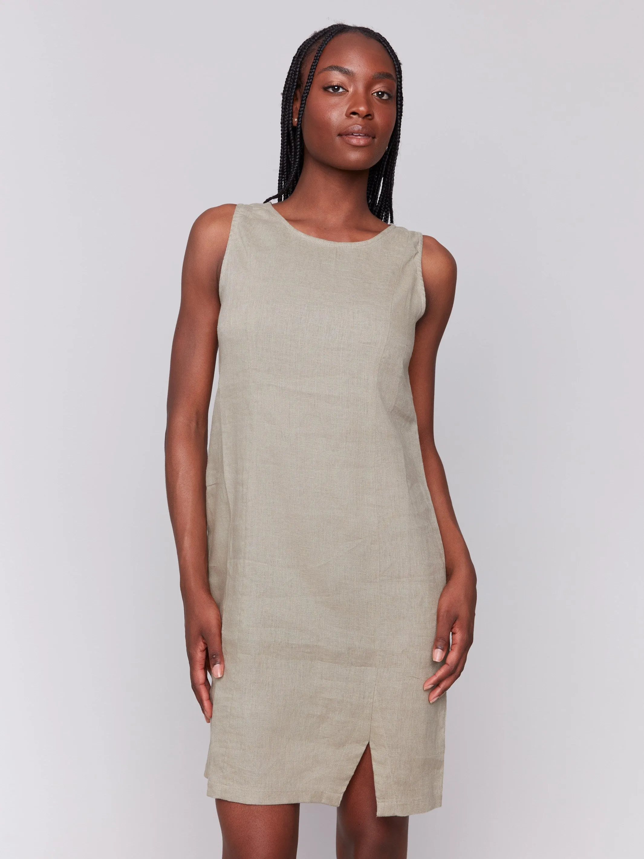 Sleeveless Linen Blend Dress - Celadon