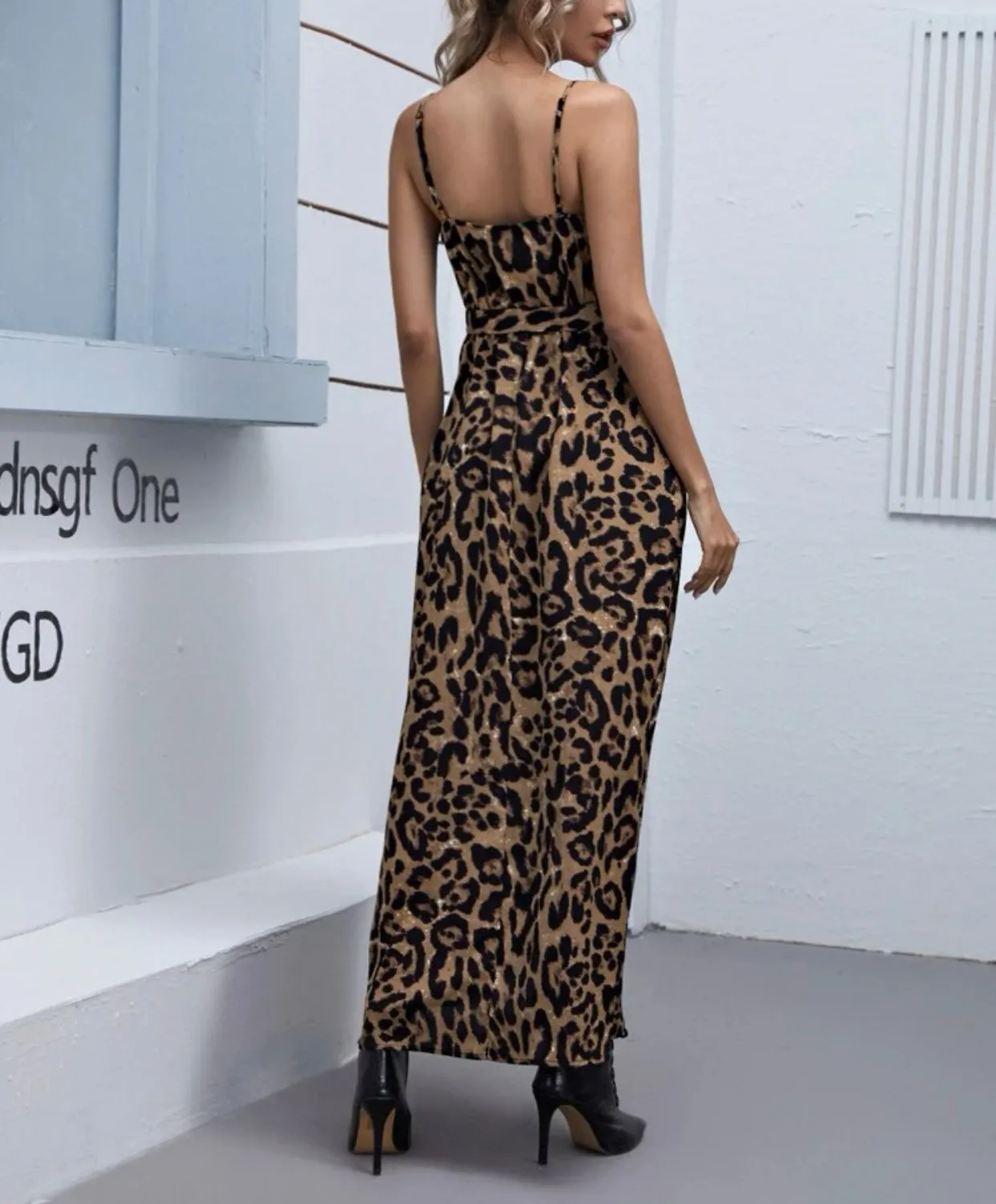 Split thigh leopard cami dress