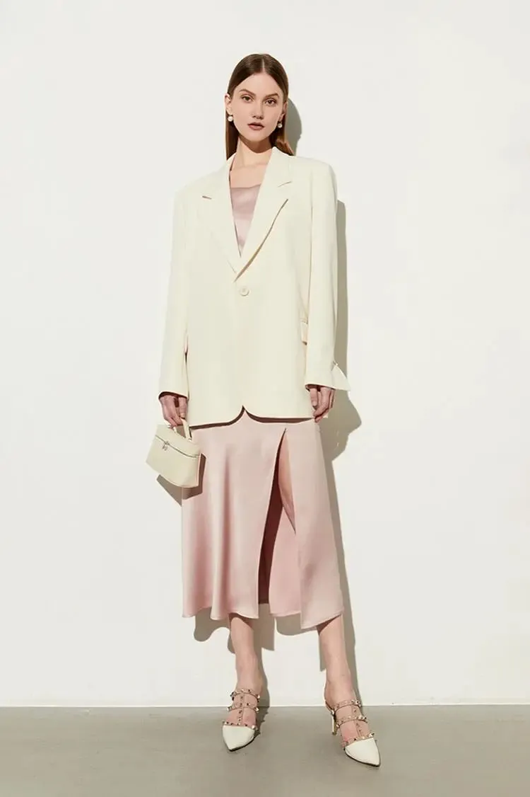 Square Neck Pink Slip Dress with Side Slit