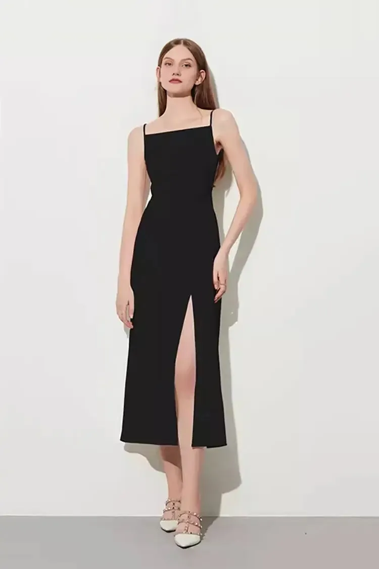 Square Neck Pink Slip Dress with Side Slit
