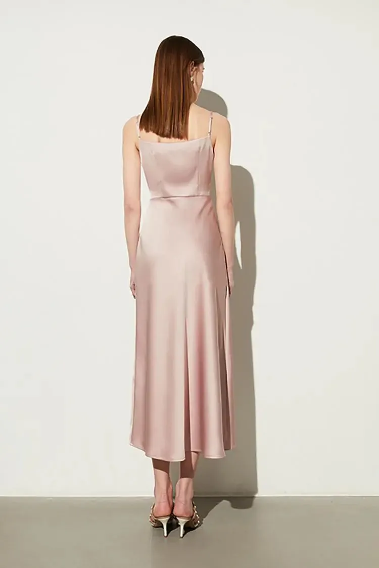 Square Neck Pink Slip Dress with Side Slit