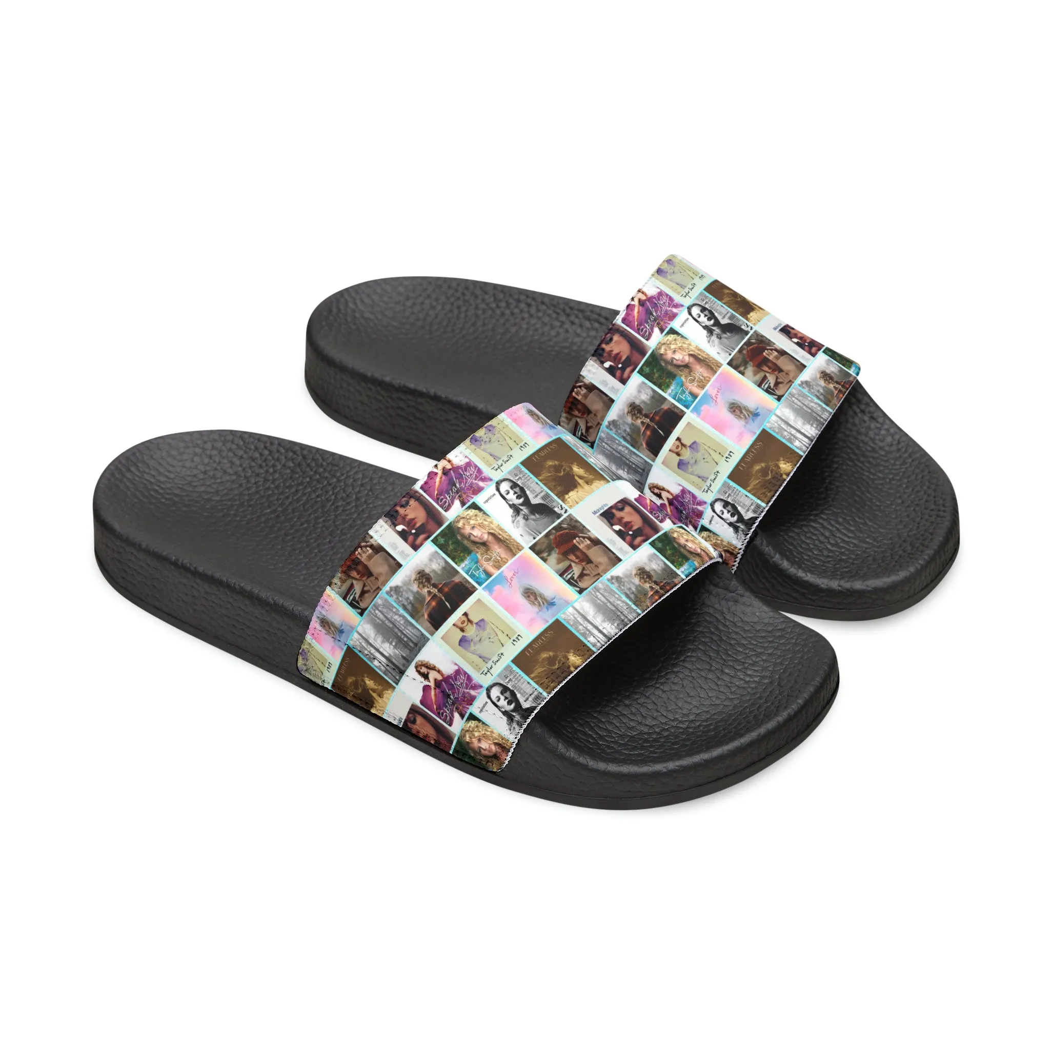 Taylor Swift Album Art Collage Pattern Youth Slide Sandals