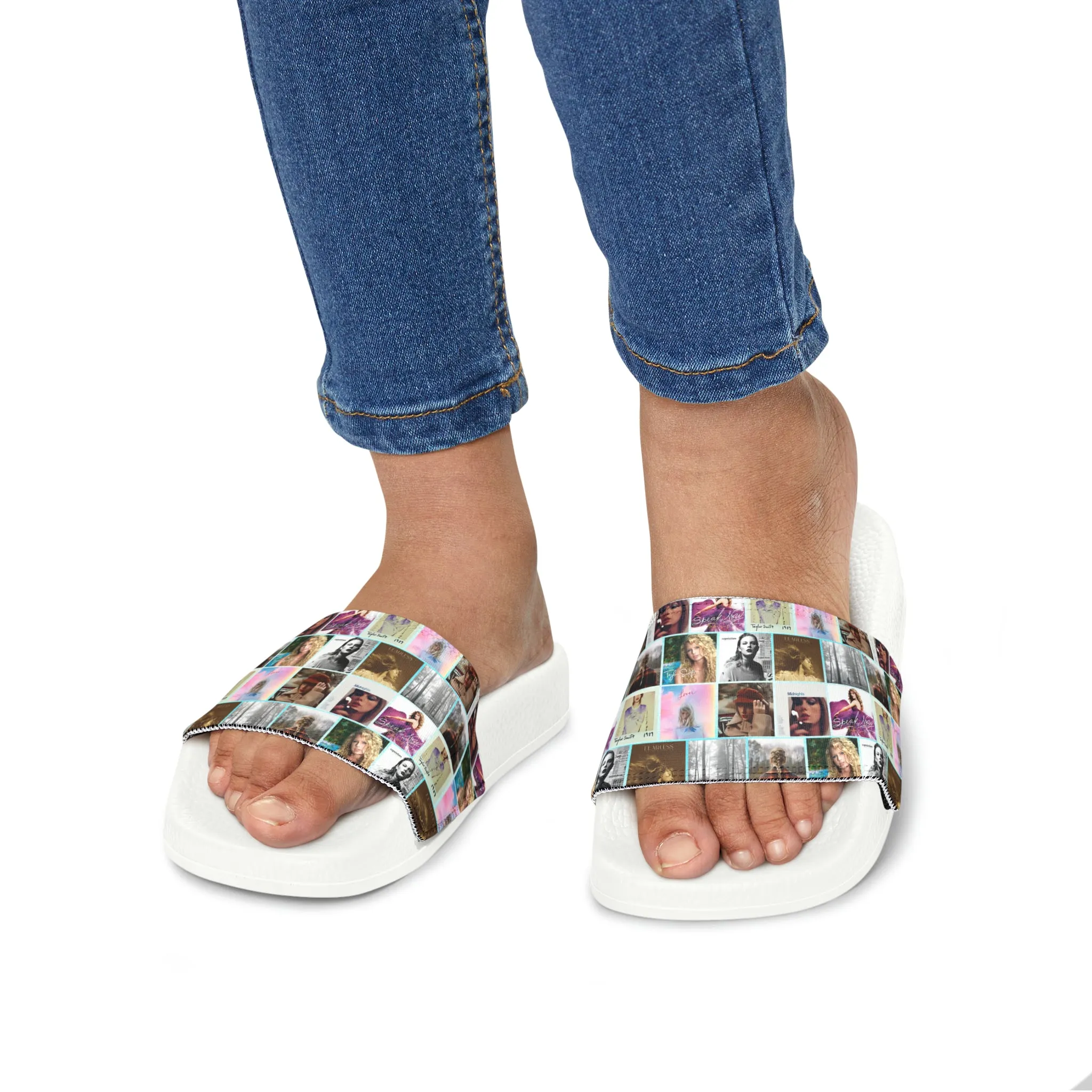 Taylor Swift Album Art Collage Pattern Youth Slide Sandals