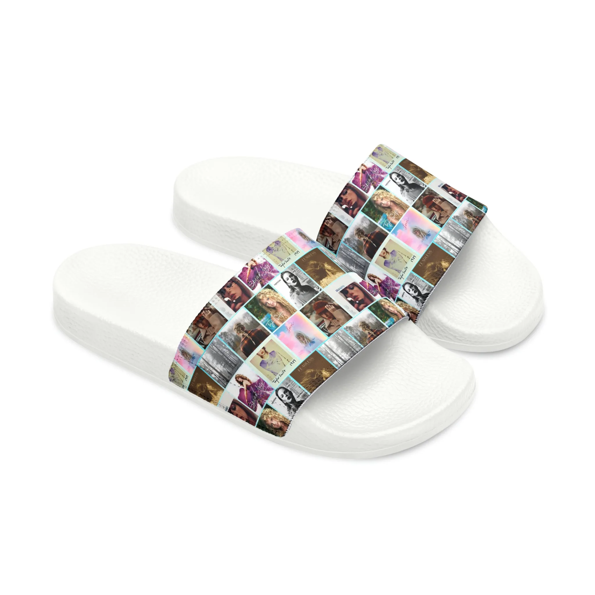 Taylor Swift Album Art Collage Pattern Youth Slide Sandals