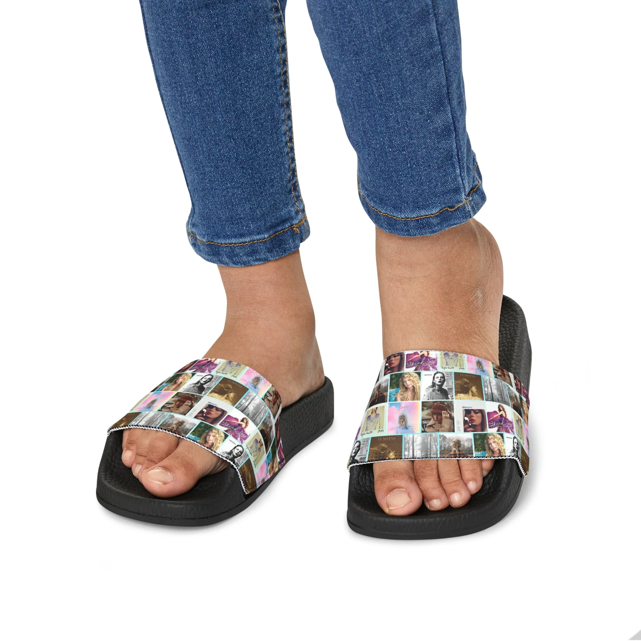 Taylor Swift Album Art Collage Pattern Youth Slide Sandals