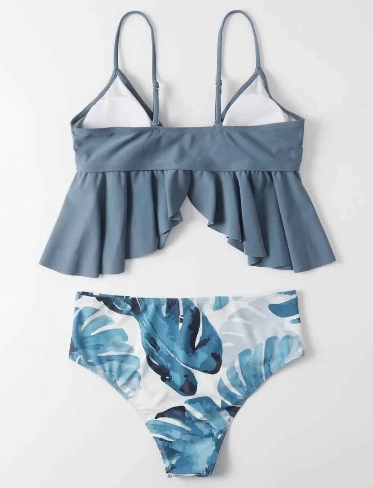 Tropical ruffle hem knot front bikini swimsuit